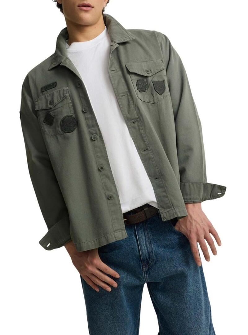 Camicia sovrastante Silbon con toppe verdi per uomo