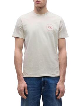Maglietta Calvin Klein Jeans con logo circolare beige per uomo
