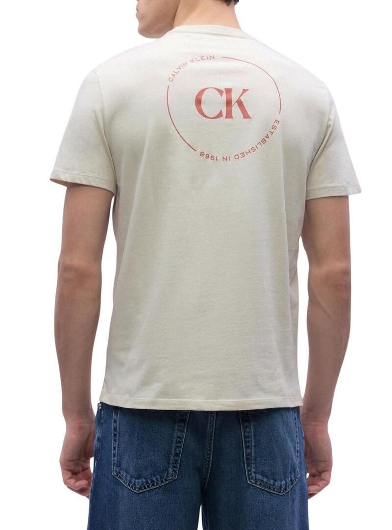 Maglietta Calvin Klein Jeans con logo circolare beige per uomo
