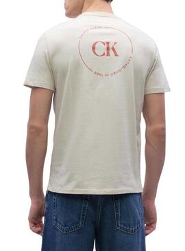Maglietta Calvin Klein Jeans con logo circolare beige per uomo