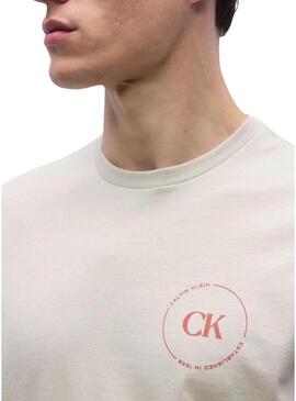 Maglietta Calvin Klein Jeans con logo circolare beige per uomo
