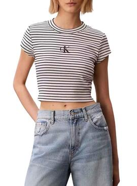 Maglietta Calvin Klein Jeans a righe nera e bianca per donna