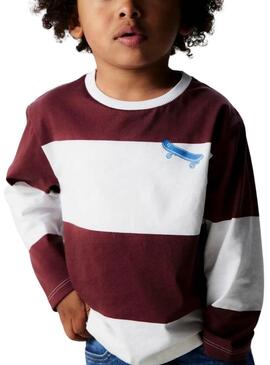 Maglietta a righe marrone e bianco Name It con skateboard per bambino