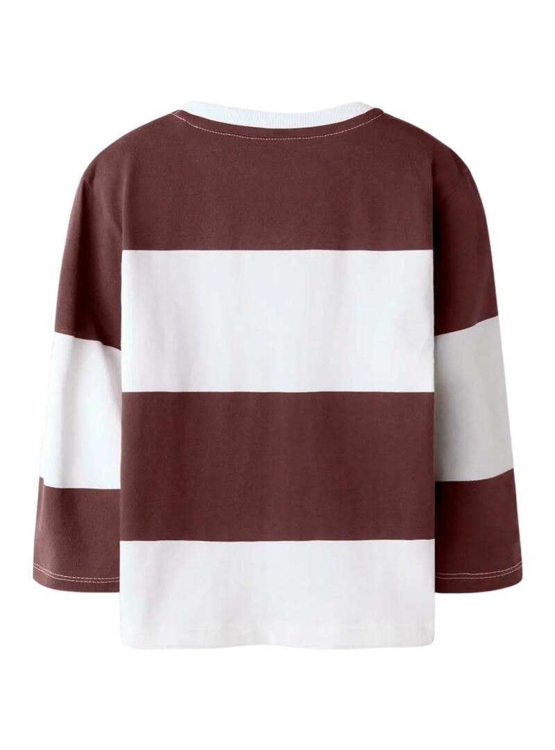 Maglietta a righe marrone e bianco Name It con skateboard per bambino