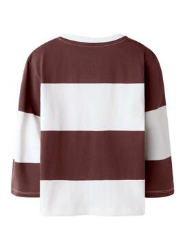 Maglietta a righe marrone e bianco Name It con skateboard per bambino