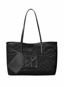 Borsa Calvin Klein Jeans Emblem in rete nera per donna