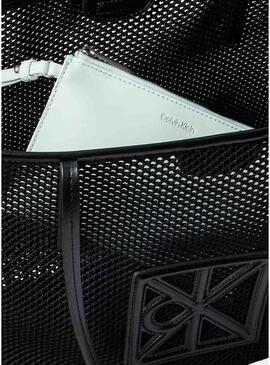 Borsa Calvin Klein Jeans Emblem in rete nera per donna