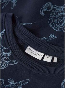 Felpa Name It con dinosauri blu scuro per ragazzo