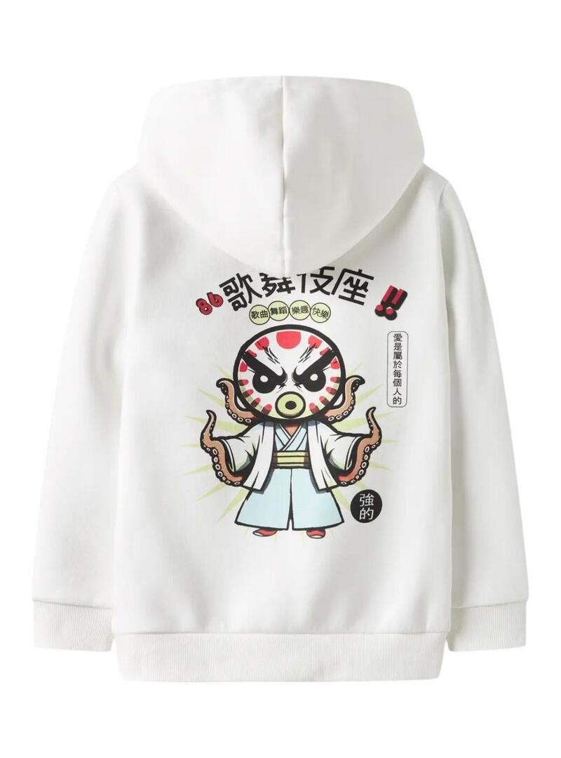 Felpa Name It con cappuccio disegno giapponese bianco sporco per bambino