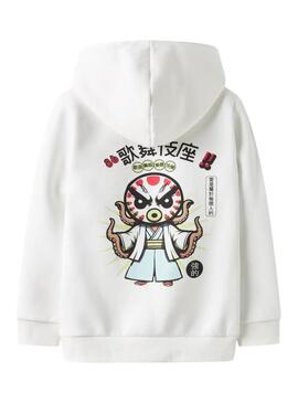 Felpa Name It con cappuccio disegno giapponese bianco sporco per bambino