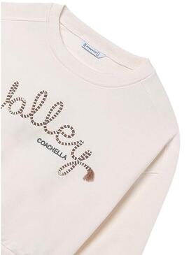 Felpa Mayoral beige ricamata per bambina