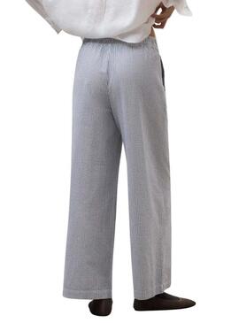 Pantaloni Ecoalf Moss a righe blu e bianche stampate per donna.
