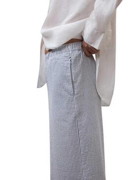 Pantaloni Ecoalf Moss a righe blu e bianche stampate per donna.