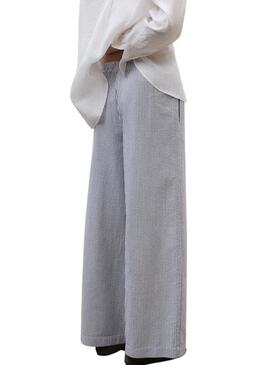 Pantaloni Ecoalf Moss a righe blu e bianche stampate per donna.