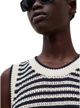 Maglia Ecoalf Tulip beige a righe per donna.