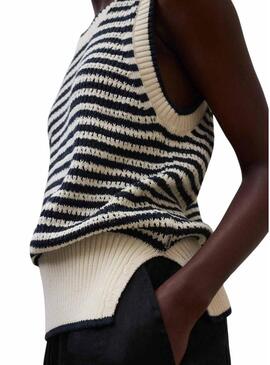 Maglia Ecoalf Tulip beige a righe per donna.