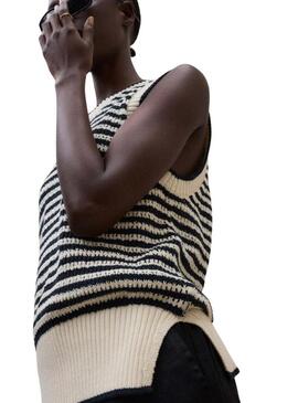 Maglia Ecoalf Tulip beige a righe per donna.