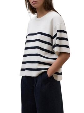 Maglia Ecoalf Marina bianca a righe stampata per donna.