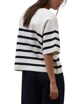 Maglia Ecoalf Marina bianca a righe stampata per donna.