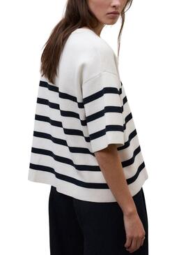 Maglia Ecoalf Marina bianca a righe stampata per donna.