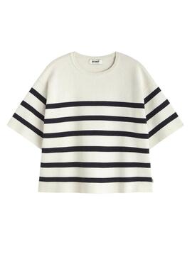 Maglia Ecoalf Marina bianca a righe stampata per donna.
