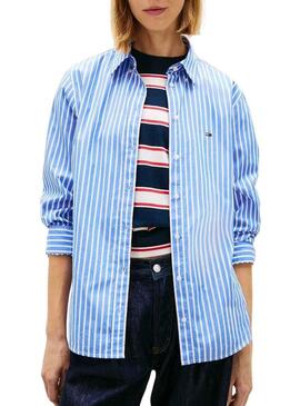 Camicia in popeline Tommy Jeans a righe blu per donna