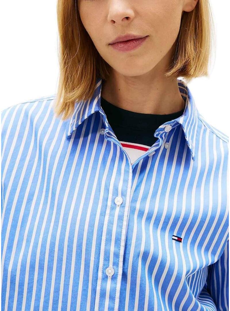 Camicia in popeline Tommy Jeans a righe blu per donna