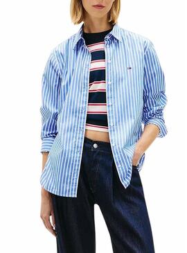 Camicia in popeline Tommy Jeans a righe blu per donna