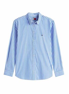 Camicia in popeline Tommy Jeans a righe blu per donna