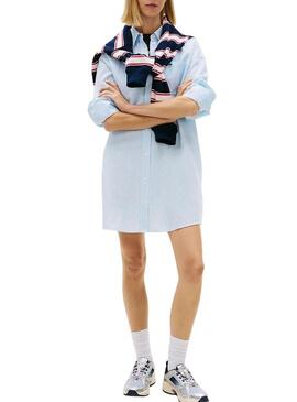 Abito camicia oversize in lino blu Tommy Jeans per donna.