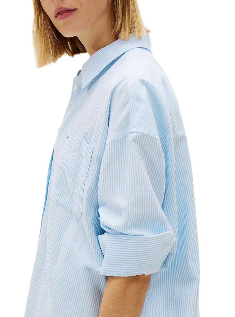 Abito camicia oversize in lino blu Tommy Jeans per donna.