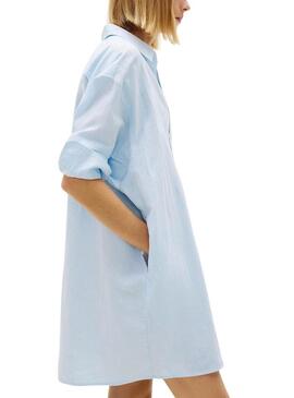 Abito camicia oversize in lino blu Tommy Jeans per donna.