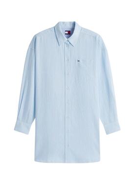 Abito camicia oversize in lino blu Tommy Jeans per donna.