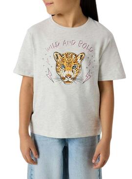 Maglietta Name It Benna stampata con motivo leopardato grigio chiaro per bambina