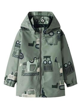 Impermeabile Name It Max stampato con macchine verde salvia per bambino