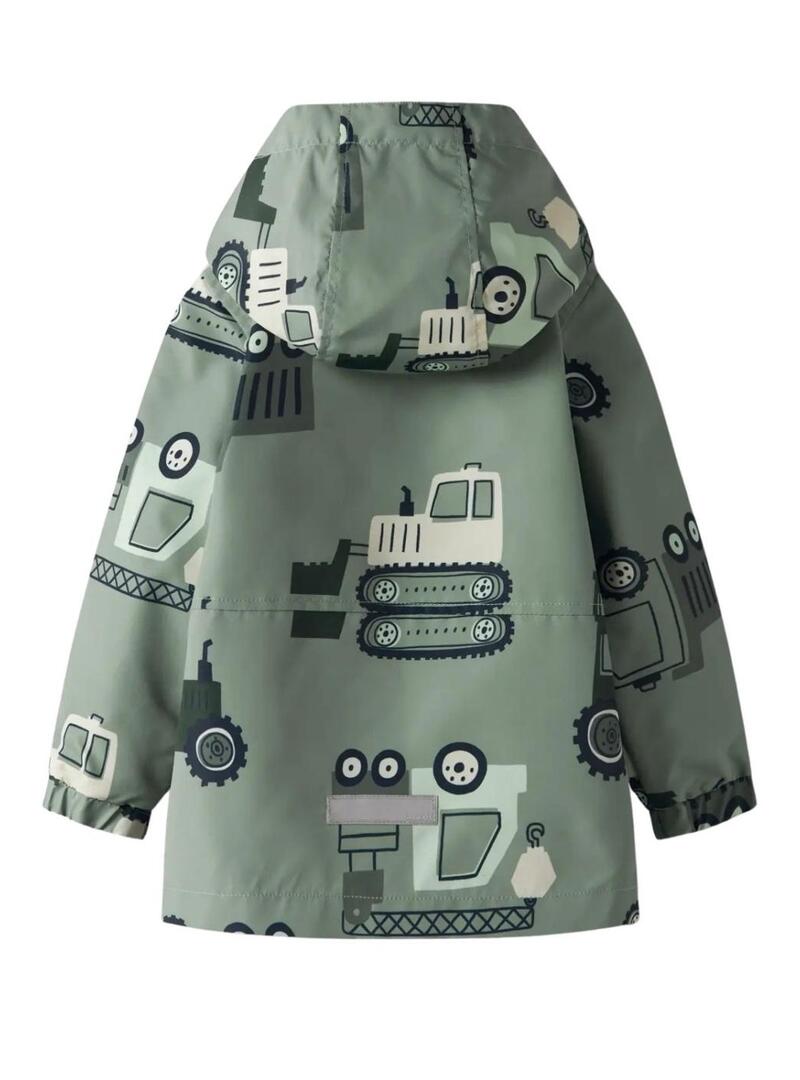 Impermeabile Name It Max stampato con macchine verde salvia per bambino