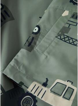 Impermeabile Name It Max stampato con macchine verde salvia per bambino