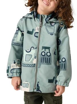 Impermeabile Name It Max stampato con macchine verde salvia per bambino