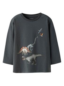 Maglietta Name It Bart con stampa di dinosauri grigio antracite per ragazzi