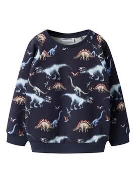 Felpa Name It Bertil con stampa di dinosauri blu scuro per bambino.