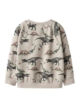 Felpa Name It Berit con stampa di dinosauri beige per bambino.