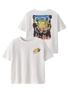 Maglietta bianca oversize Name It Byne con stampa dell'orso per bambino
