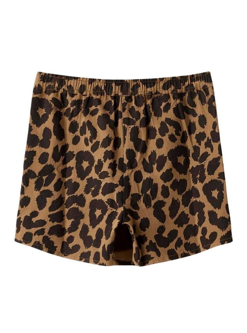 Pantaloncini corti Name It stampati animalier marrone per bambina