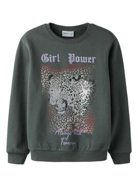 Felpa Name It girl power verde scuro per bambina