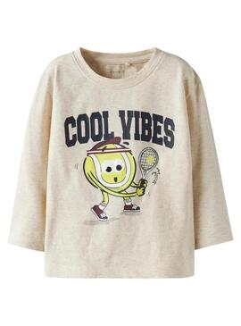 Maglietta Name It pallone da tennis cool vibes beige per bambino