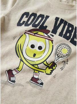 Maglietta Name It pallone da tennis cool vibes beige per bambino