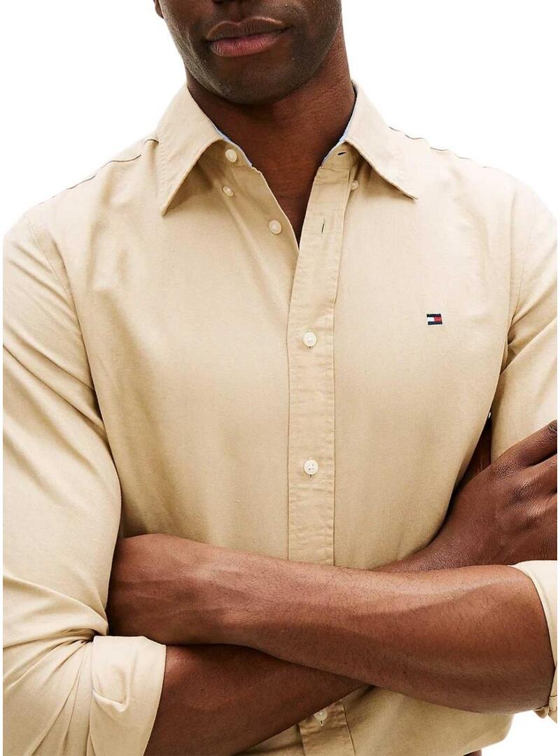 Camicia di lino Tommy Hilfiger Linen Blend beige per uomo