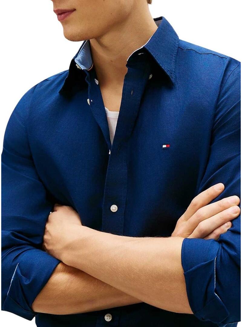 Camicia di lino Tommy Hilfiger Linen Blend blu scuro per uomo
