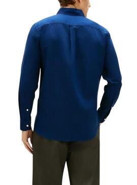 Camicia di lino Tommy Hilfiger Linen Blend blu scuro per uomo