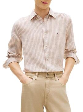 Camicia in lino a righe Bengal di Tommy Hilfiger color tostato per uomo.